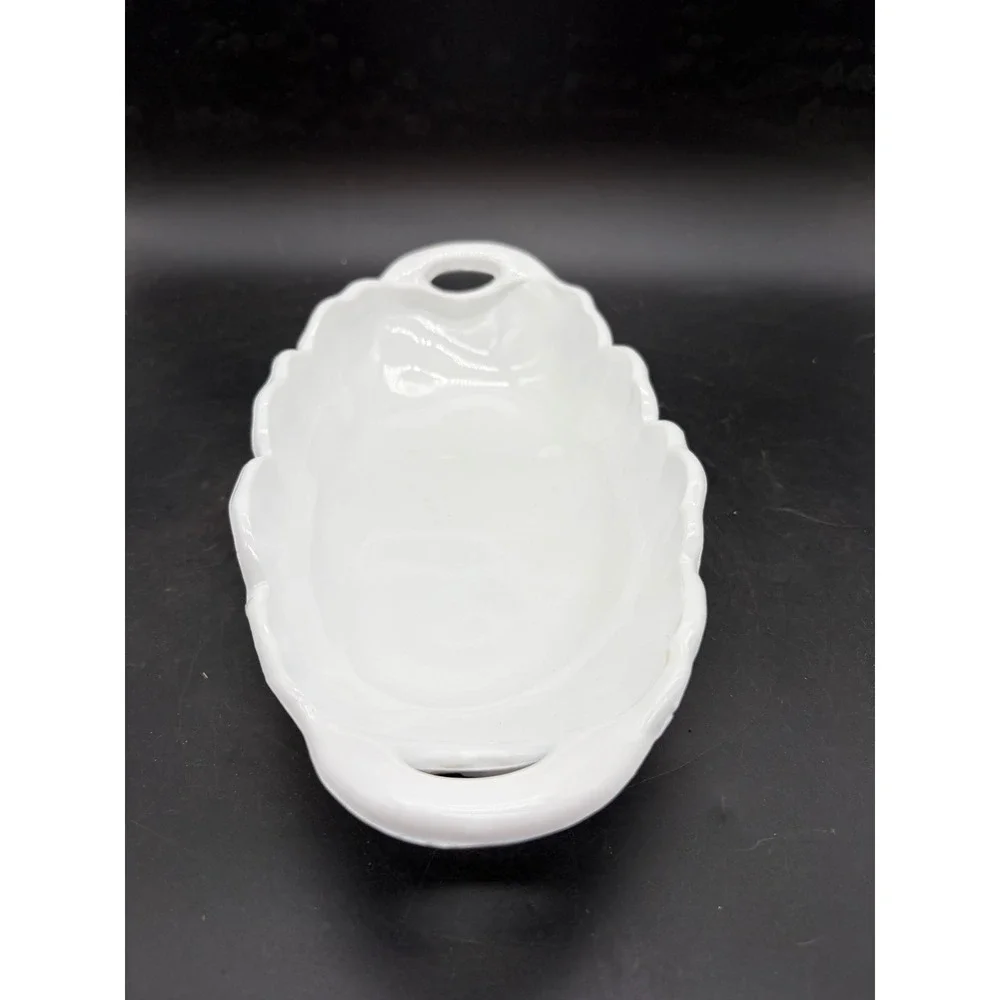 Vintage White Milk Glass Sunflower Embossed Oval Serving Dish with Handles